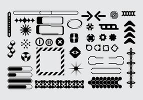 Futuristic abstract asset collection acid shape vector icon y2k Bundle HUD interface game technology separated editable