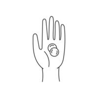 Hand holding coins line drawing vector