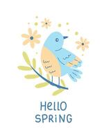 Hello Spring text with bird vector