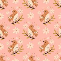 Birds with flowers and branches seamless pattern vector