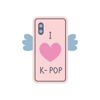 Mobile phone case with i love k-pop text vector