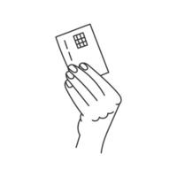 Hand holding plastic credit card gesture vector
