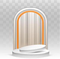 Abstract curtain scene background 3d white round podium product presentation silver background and people. vector