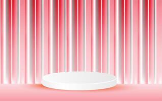 Abstract curtain scene background 3d white round podium product presentation pink background and people. vector