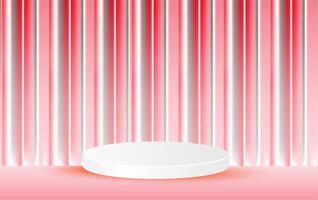 Abstract curtain scene background 3d white round podium product presentation pink background and people. vector