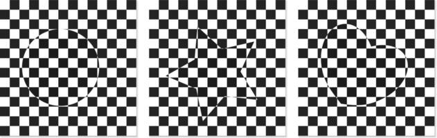 Set of backgrounds of black and white mosaic and 3d-figures. Templates for banner, cover, poster, postcard. Abstract patterns in black and white checkered . Optical 3D art vector