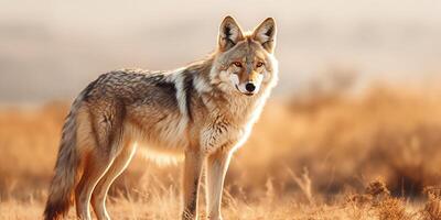 AI generated Photorealistic image of a coyote. Coyote sees you photo