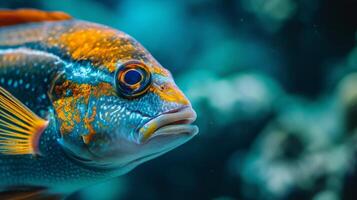 AI generated Beautiful colorful fish close-up in the sea, showcasing nature's vibrant palette, Ai Generated. photo