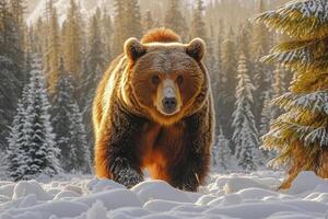 AI generated Massive grizzly bear stands proudly in pristine wilderness, a symbol of untamed strength, Ai Generated. photo