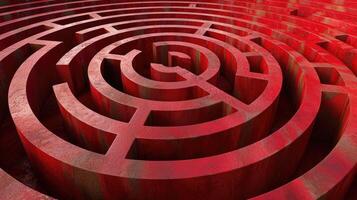 AI generated Mesmerizing image of a red maze featuring a central circle, an enigmatic architectural pattern, Ai Generated. photo