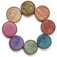 AI generated a set of swatches of eye shadows, shimmering with glitter. cosmetic product photo