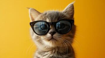 AI generated Close portrait of British furry cat in fashionable sunglasses, exuding style and charm, Ai Generated. photo