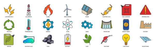 renovable energía, verde tecnología icono colocar, incluido íconos como ligero bulbo, carpeta, solar panel, batería y más símbolos recopilación, logo aislado vector ilustración