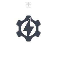 Mechanical energy, Gear wheel energy, Gear with lightning Icon symbol vector illustration isolated on white background