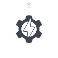 Mechanical energy, Gear wheel energy, Gear with lightning Icon symbol vector illustration isolated on white background