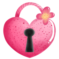 Pink heart key lock with flower png