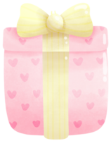 Pink gift box with yellow ribbon png