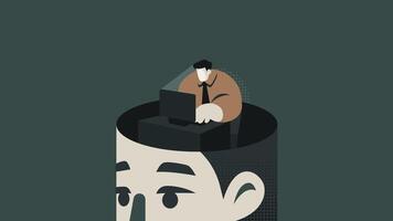 Working in Mind, Businessman working in his own Head Flat Vector Illustration Concept