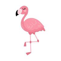 Cute cartoon pink flamingo isolated on white. Vector illustration