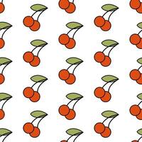 Cartoon retro doodle cherry seamless pattern on white background. Vector illustration