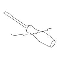 Screwdriver continuous single line and electric Screwdriver outline vector art drawing and illustration