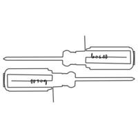 Screwdriver continuous single line and electric Screwdriver outline vector art drawing and illustration