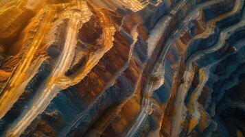 AI generated Drone's eye view captures industrial terraces on a mineral mine in opencast mining, Ai Generated. photo