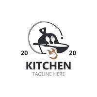 Kitchen logo vintage with plate, knife, spoon and fork for food restaurant vector