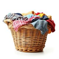 ai generado lavandería cesta lleno con ropa y tela aislado en un blanco fondo, ai generado. foto