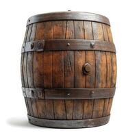 AI generated Oak wooden barrel, vintage charm for rustic decor. Aged character, Ai Generated. photo