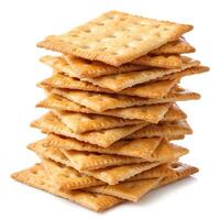 AI generated Crunchy stack of crackers isolated on white, perfect for snack designs, Ai Generated. photo