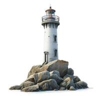 AI generated Detailed photorealistic illustration of a lighthouse isolated on a white background, Ai Generated. photo