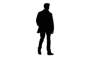 Silhouettes of Casual People in a Row. man fashion silhouette vector