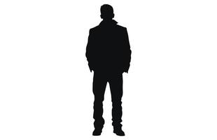 Silhouettes of Casual People in a Row. man fashion silhouette vector