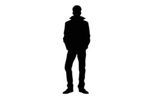 Silhouettes of Casual People in a Row. man fashion silhouette vector