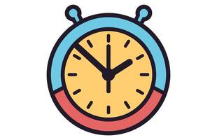 Clock icon in flat style, timer on color background. Vector Clock design element