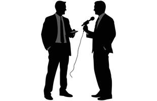 Journalists are interviewing silhouette,Press conference of reporters,Silhouette of interviewing Journalists. vector