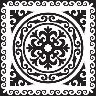 Vector black monochrome square Kazakh national ornament. Ethnic pattern of the peoples of the Great Steppe, Mongols, Kyrgyz, Kalmyks, Buryats