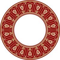 Vector gold with red round Turkish ornament. Ottoman circle, ring, frame