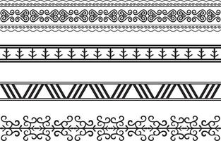 Vector set of seamless monochrome Yakut ornaments. Borders, frames, patterns of the peoples of the Far North, Asia, Siberia, tundra, taiga, far windmill.