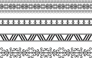 Vector set of seamless monochrome Yakut ornaments. Borders, frames, patterns of the peoples of the Far North, Asia, Siberia, tundra, taiga, far windmill.