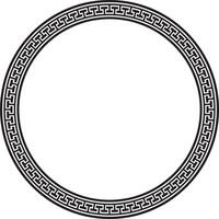 Vector black round monochrome frame, border, classic greek meander ornament. Patterned circle, ring of Ancient Greece and the Roman Empire