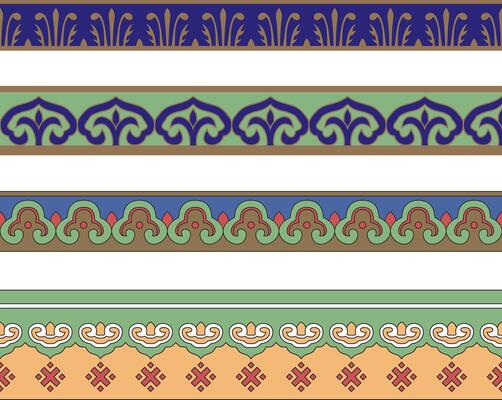 Vector set of seamless Chinese national ornaments. Colored endless Asian patterns, patterns and frames. Home decoration, carpets and ceramics
