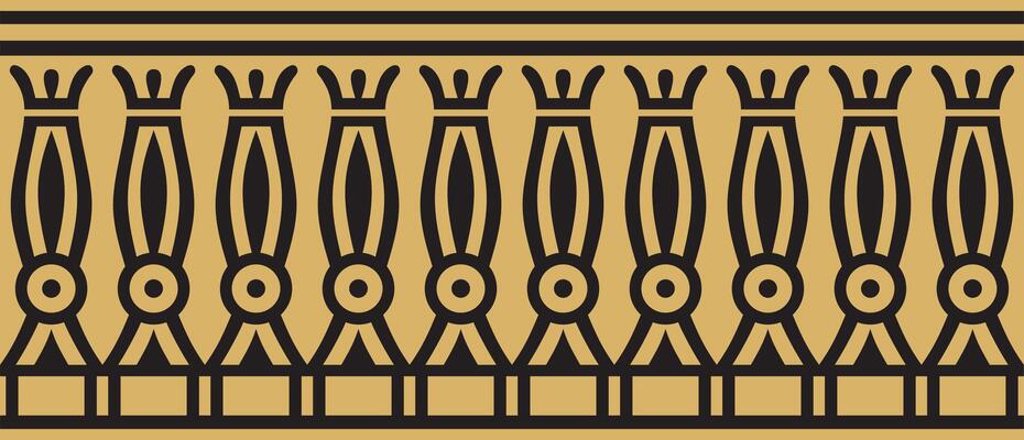 Vector golden seamless Egyptian border. Endless ornament of Ancient Africa. Pattern of lotus flowers and sun