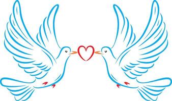 Vector colored two doves with a heart. Love of two birds. Symbol of happiness.