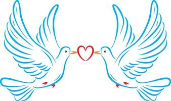 Vector colored two doves with a heart. Love of two birds. Symbol of happiness.