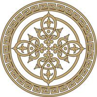 Vector round greek gold ornament. Meander in a circle. Circular pattern. The architecture of ancient Rome. gold coin