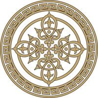 Vector round greek gold ornament. Meander in a circle. Circular pattern. The architecture of ancient Rome. gold coin