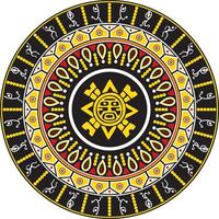 Vector colored round native american ornament. Circle with dancing men. Pattern of the peoples of Central and South America, Aztecs, Maya, Incas.