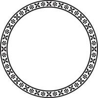 Vector round monochrome black Indian national ornament. Ethnic plant circle, border. Frame, flower ring. Poppies and leaves